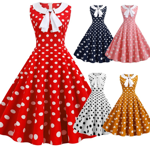 2020 New Fashion Women's Polka Dot Vintage Casual Bow Retro Elegant Party  Dresses 1950S Fashion Dress | Wish